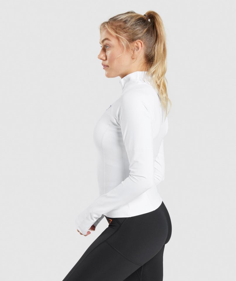 Women's Gymshark Pulse 1/4 Zip Sweatshirts White | CA 571ND6